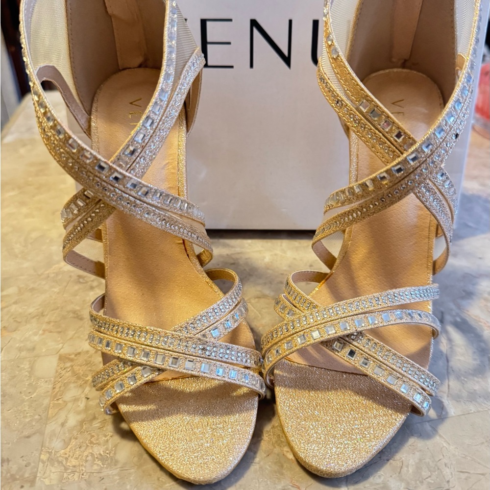 Venus Embellished strappy champagne sandals size 8.5